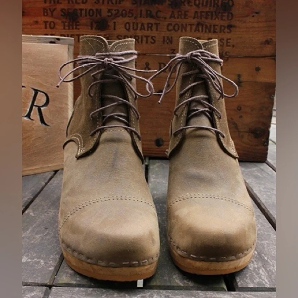 BRYR Phoebe Lace Up Leather Clog Granny Boots Sz:36